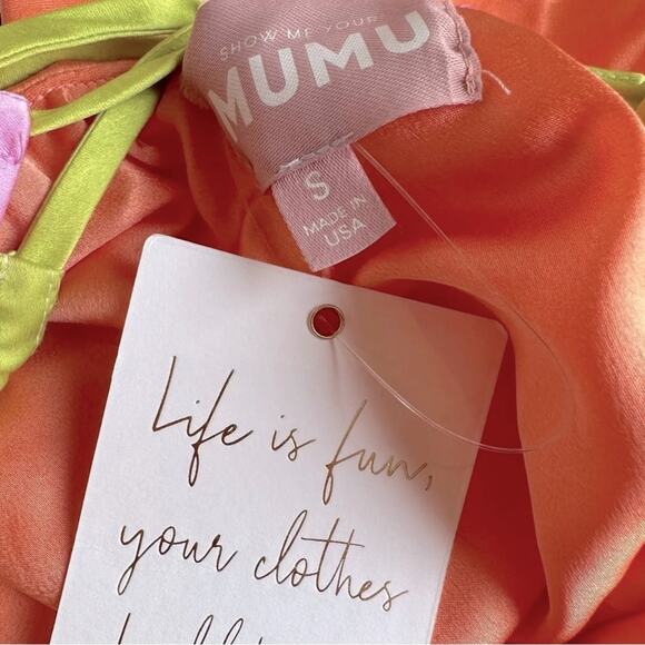 Show Me Your Mumu Calloway Cut Out Dress Cantaloupe SMALL Satin Slit $198 NEW - Picture 5 of 6